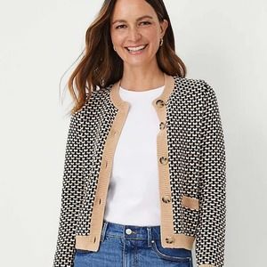 Ann Taylor Geo Stitch Sweater Jacket Cardigan Size L